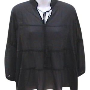 Black Vintage Style 3/4 Sleeve Chiffon Blouse